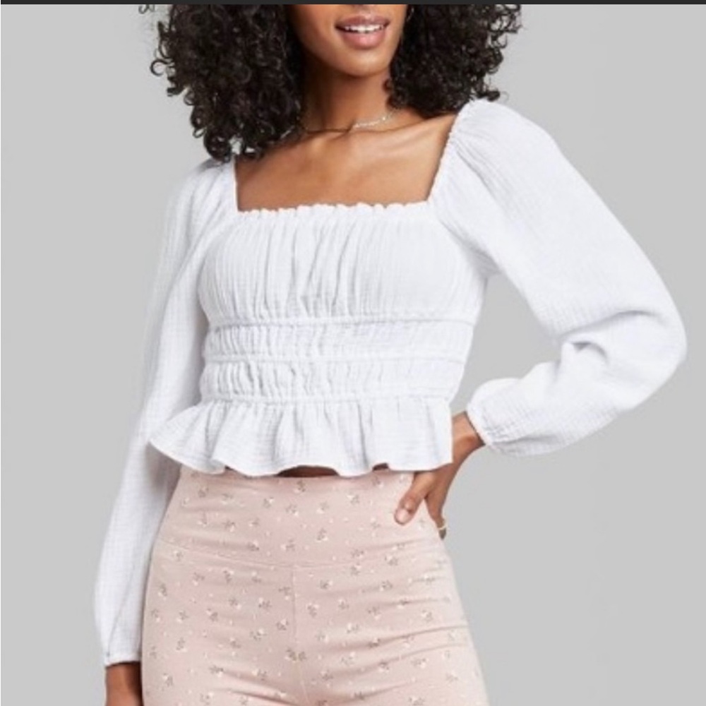 Wild fable puff sleeve smocked crop top